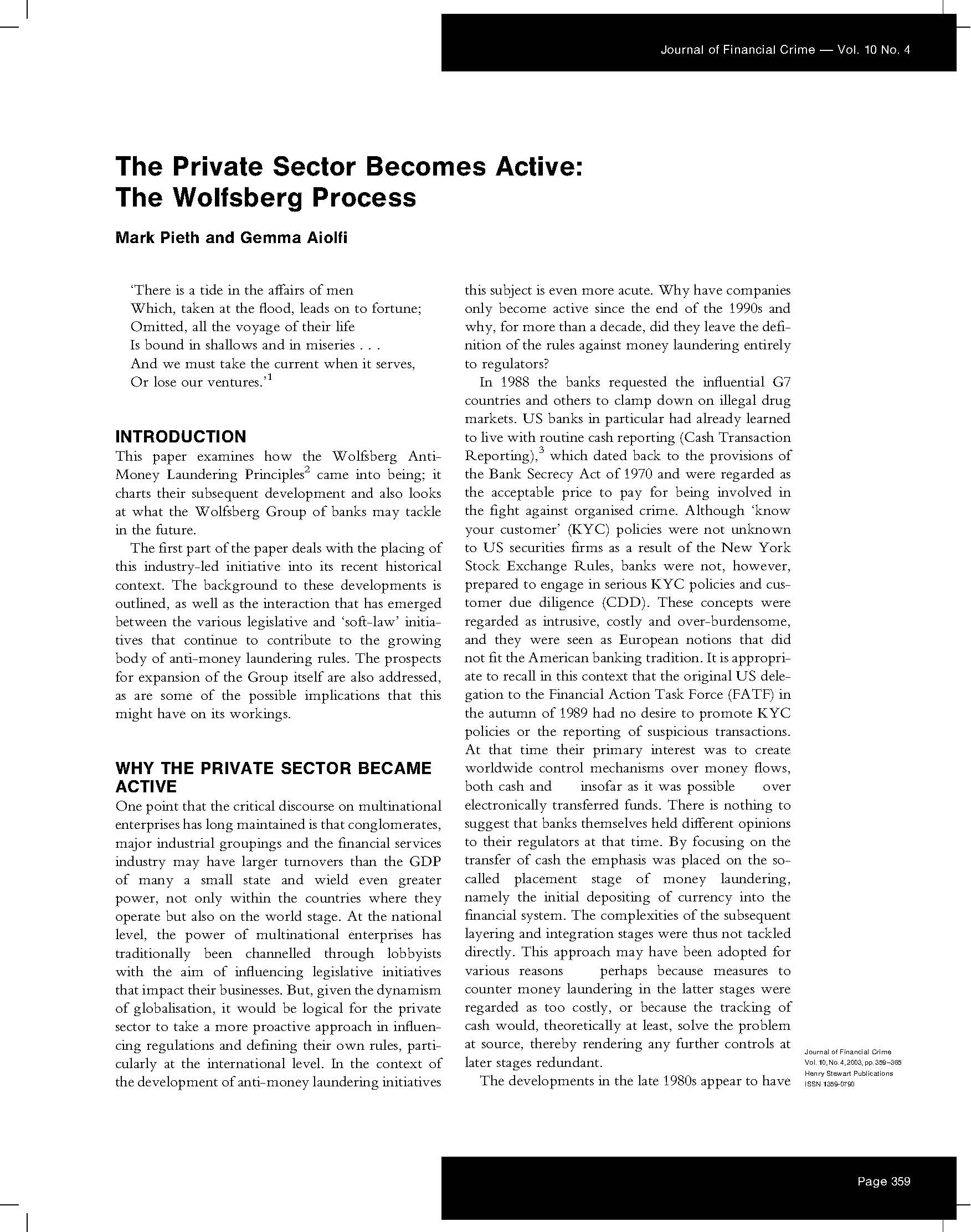 Wolfsberg process article first page
