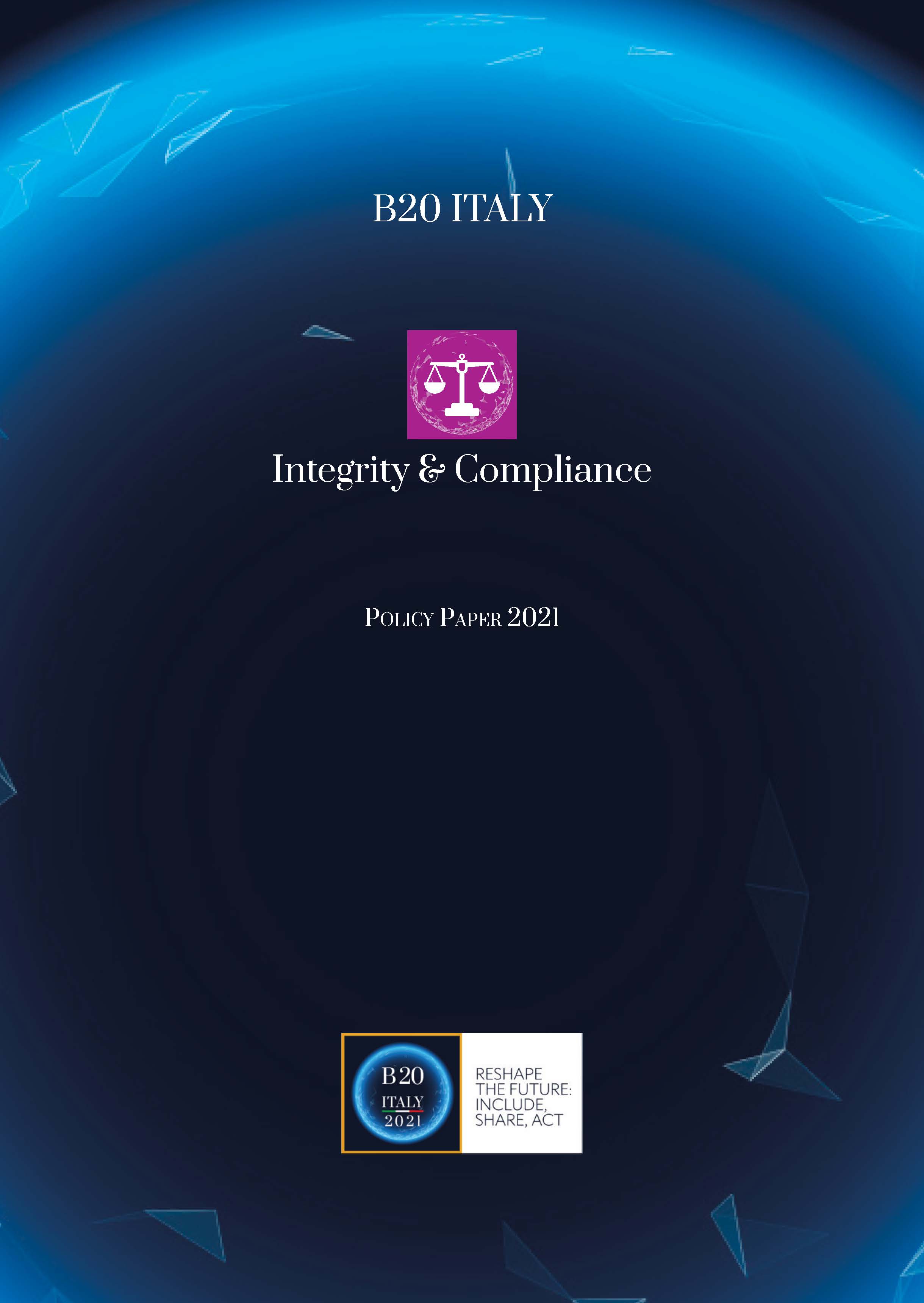 Cover page of B20 Italy Integrity and Compliance Policy Paper