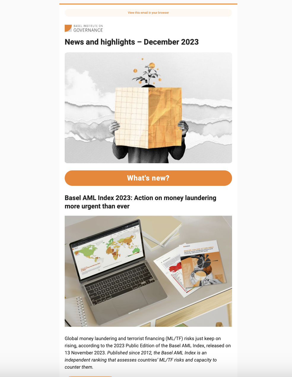 Screenshot of December 2023 newsletter
