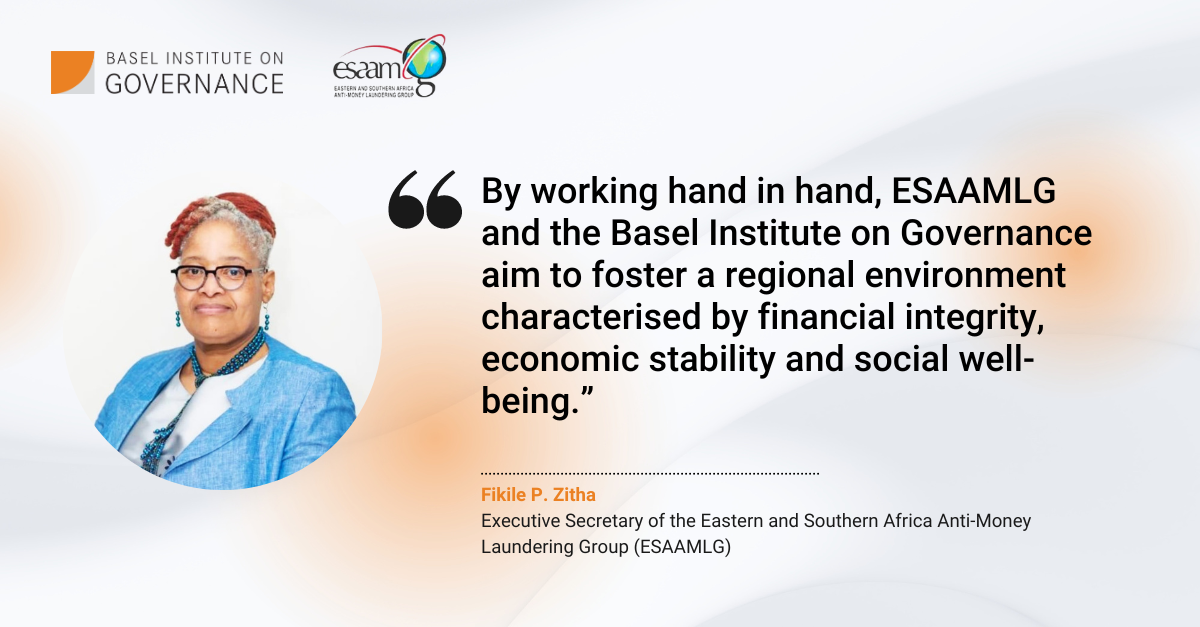 Executive Secretary of ESAAMLG, Ms. Fikile P. Zitha, speaking about a new MoU with the Basel Institute on Governance