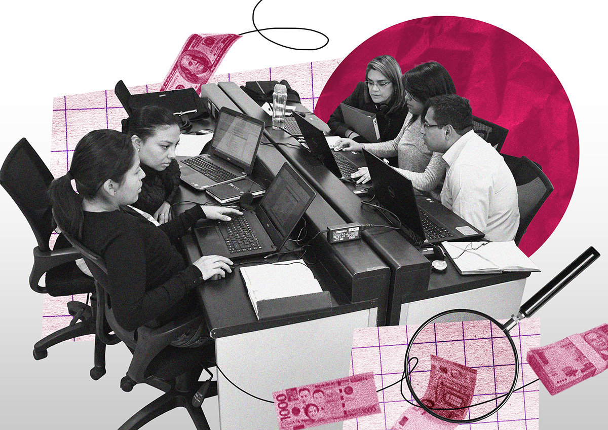 Collage of learners sitting around a table at computers