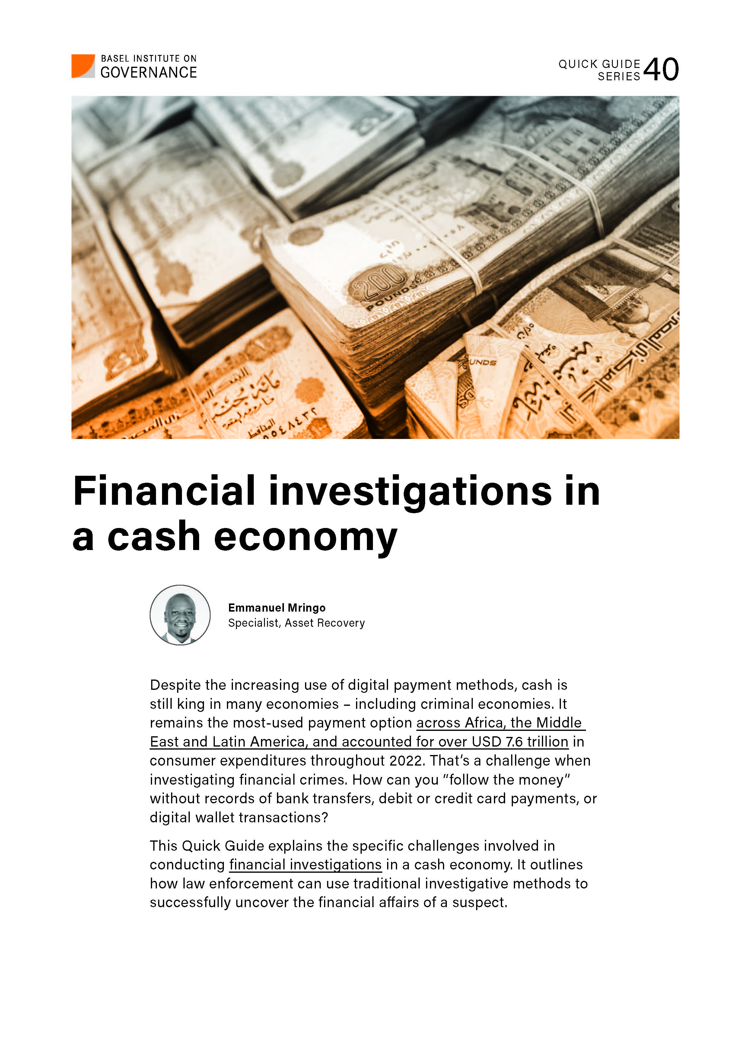 Cover page of Quick Guide 40_Financial Investigations in a cash economy